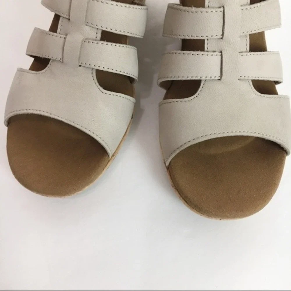 Rockport Womens Size 10 Briah Taupe Leather‎ Gladiator Wedges Sandals Shoes